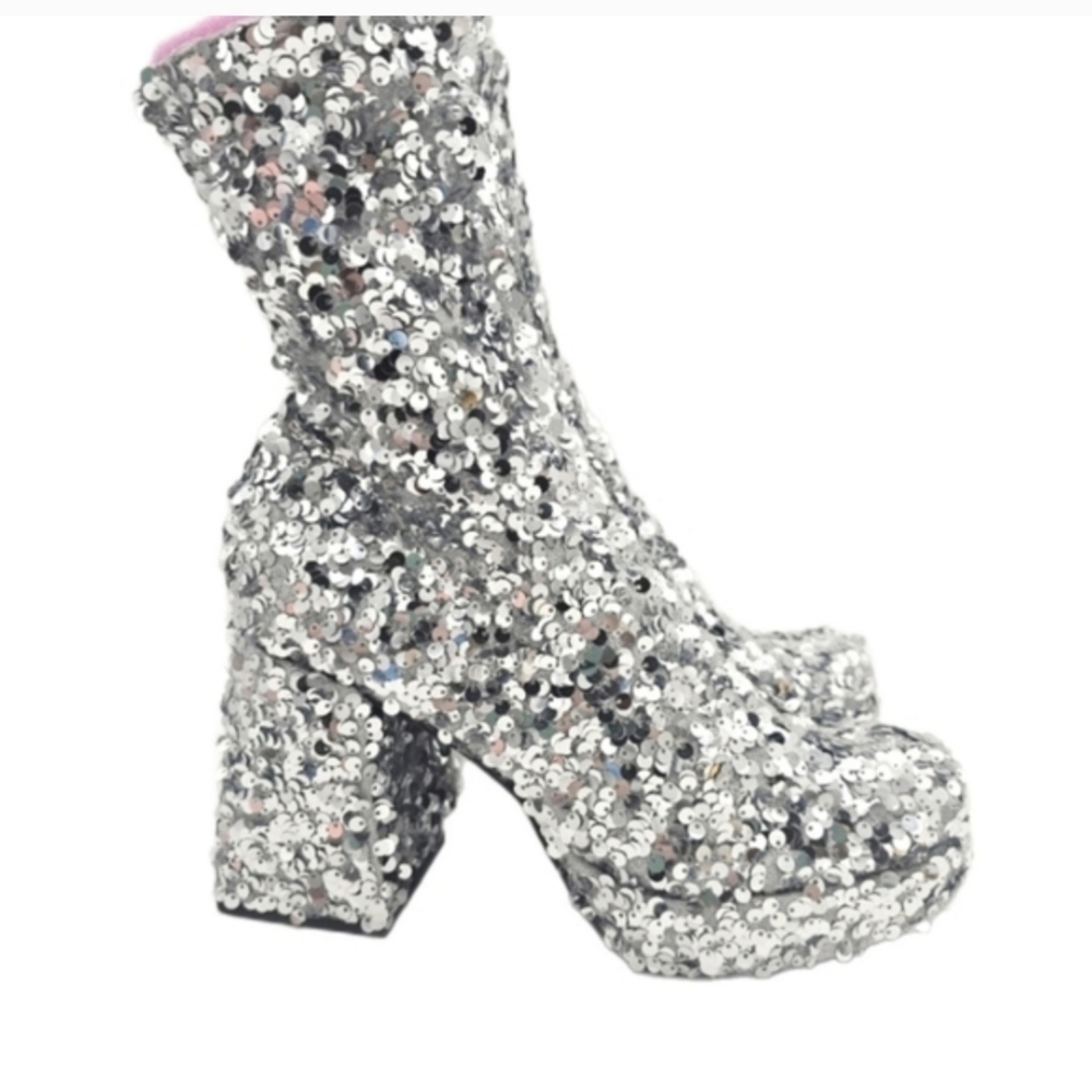 Abound Steffie Silver Sequin Platform Booties Women's Size 6.5 NWOT